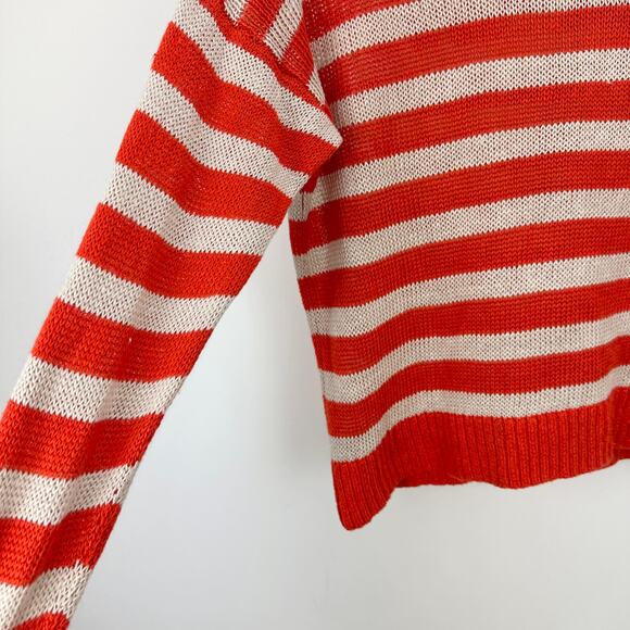 Madewell Linen Drop Shoulder Sweater Bright Flame Striped Nautical Small - Picture 10 of 14